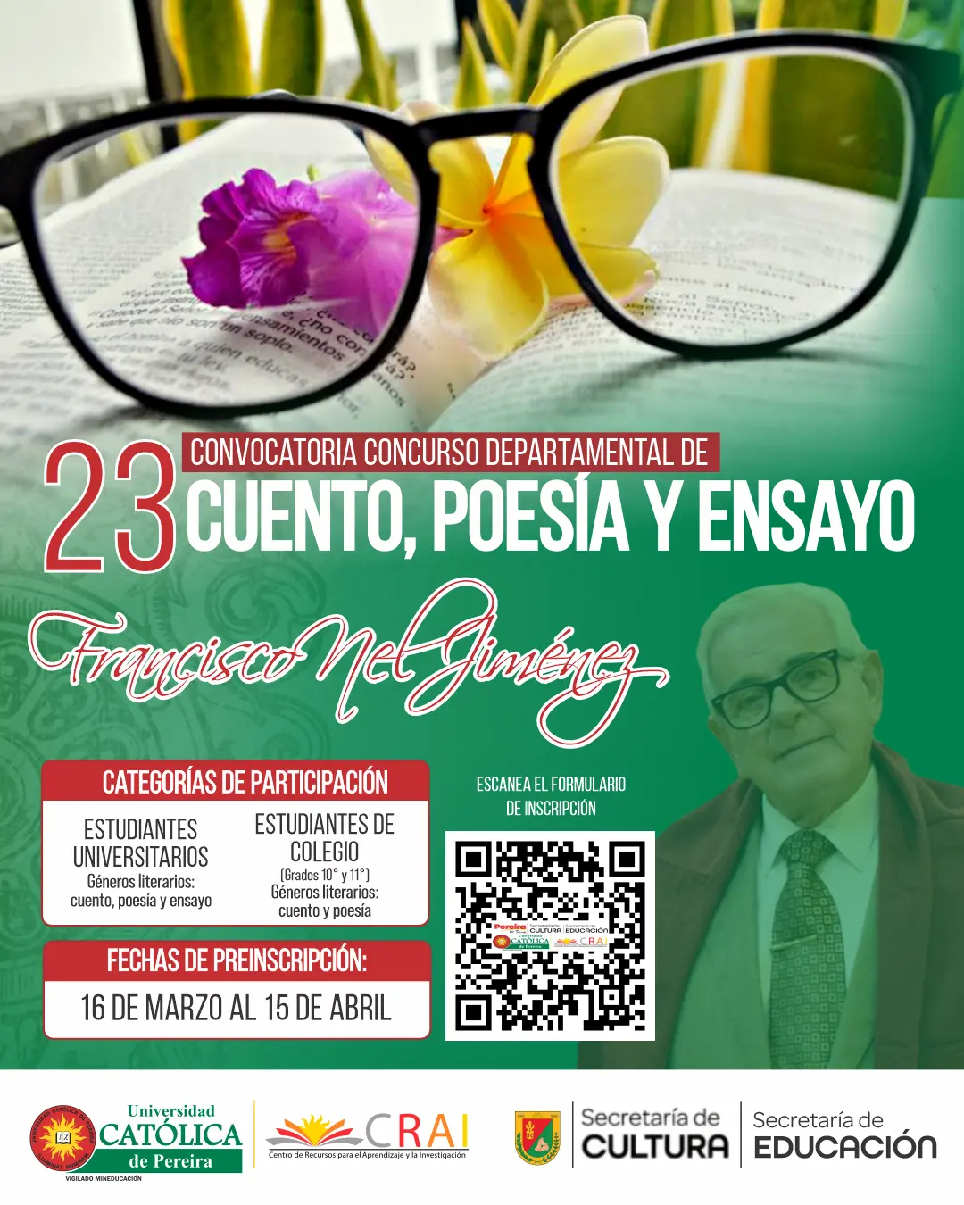 23 CONVOCATORIA CONCURSO DEPARTAMENTAL DE CUENTO, POESIA Y ENSAYO